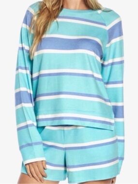 Wildfox Blue Purple Striped Long Sleeve‎ Boxy Fit Popover Sweatshirt Medium